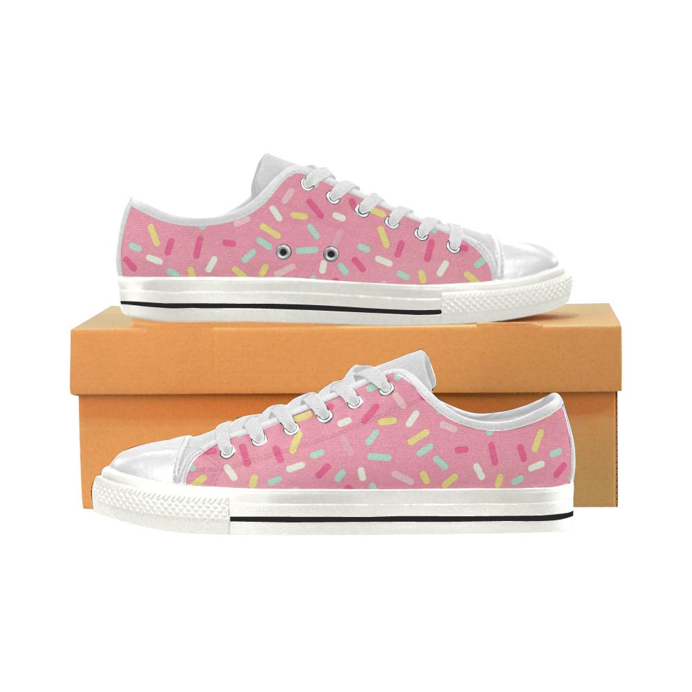 Pink donut glaze candy pattern Women’s Low Top Shoes White