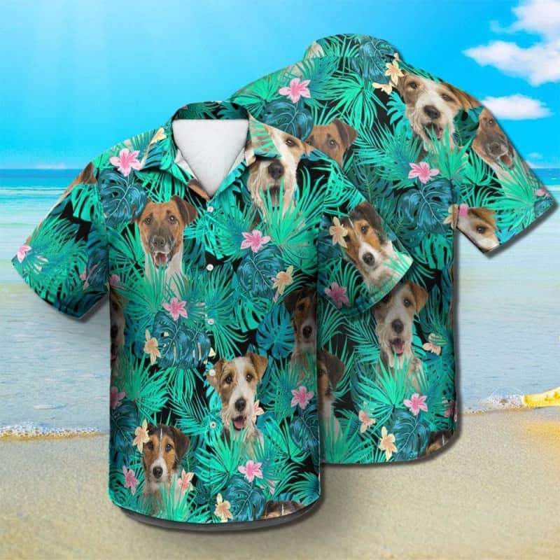 Fox Terrier Hawaiian Shirt, Dog Summer Leaves Hawaiian Shirt, Unisex Print Aloha Short Sleeve Casual Shirt