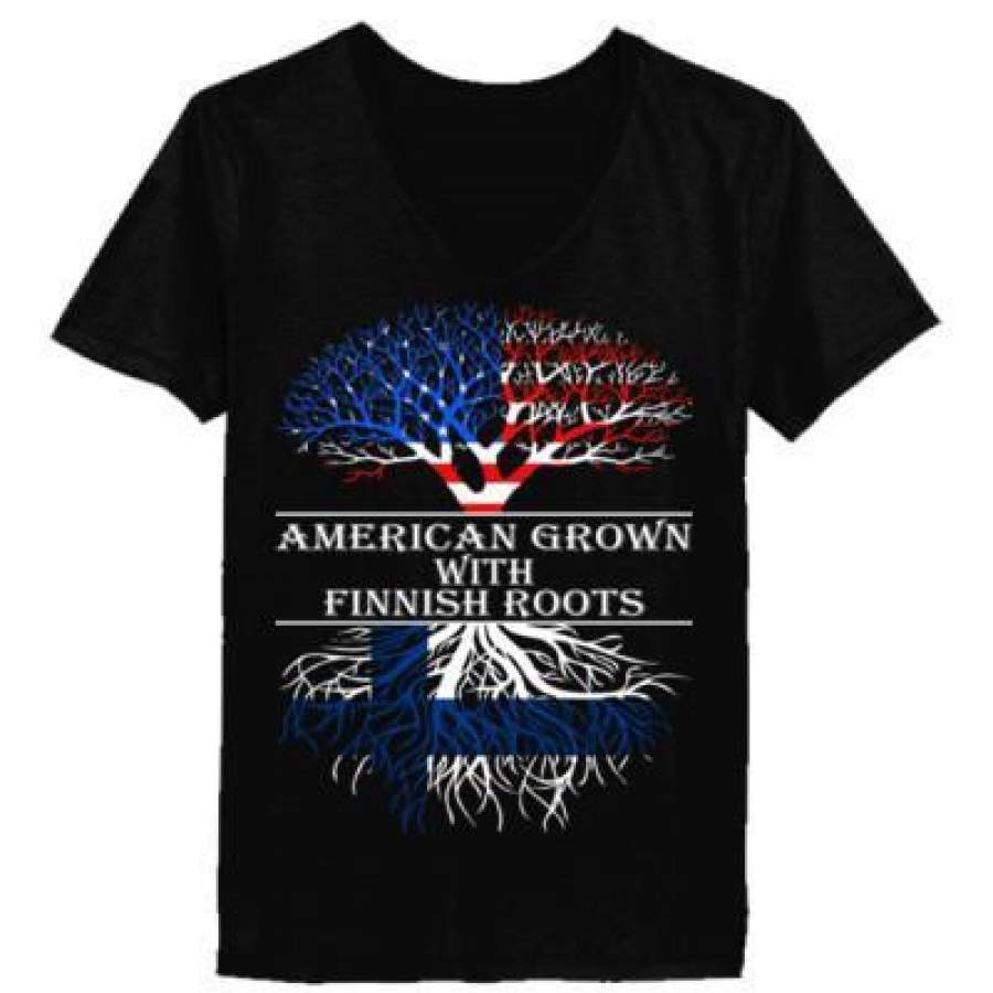 AGR American Grown With Finnish Roots – Ladies’ V-Neck T-Shirt