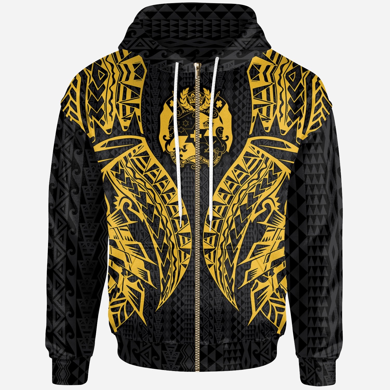 Tonga Zip-Up Hoodie – Polynesian Lion Head Gold Style