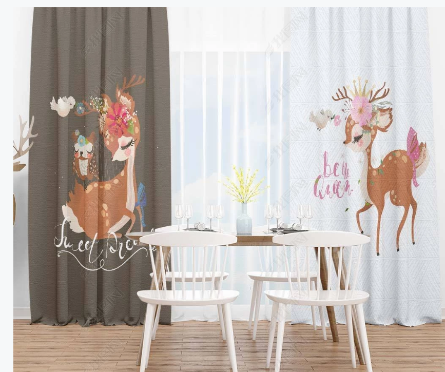 3D Cartoon Animal Sika Deer Floral Curtains And Drapes Lqh 12