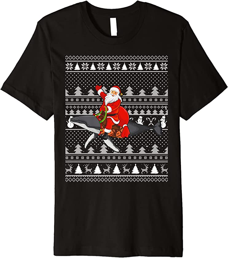 Funny Whales Fish Lover Santa Riding Whales Ugly Christmas Premium T-Shirt