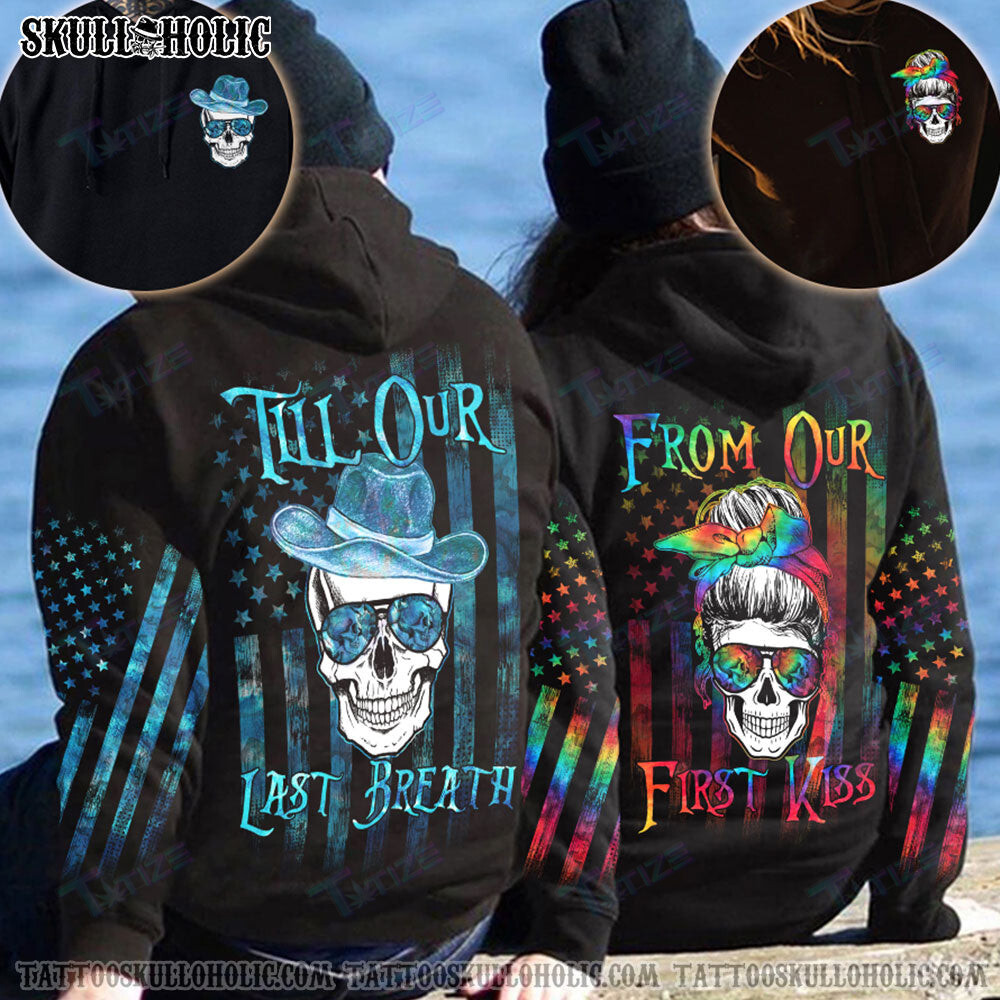 Matching Couple Shirt First Kiss Last Breath Skull Flag Couple 3D All Over Printed Shirt, Sweatshirt, Hoodie, Bomber Jacket Size S – 5Xl