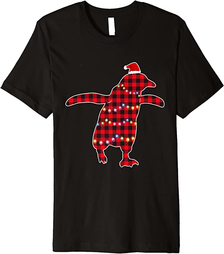 Funny Penguin Christmas Light Red Plaid Matching Family Pjs Premium T-Shirt