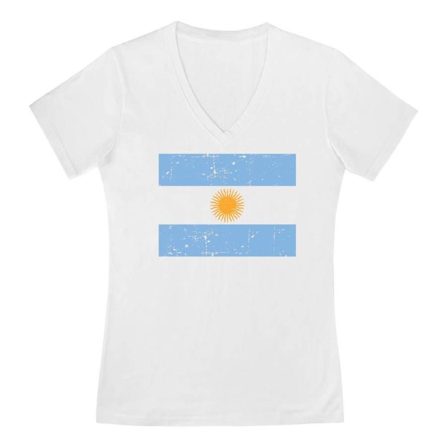 Vintage Argentina Flag V-Neck Fitted Women T-Shirt