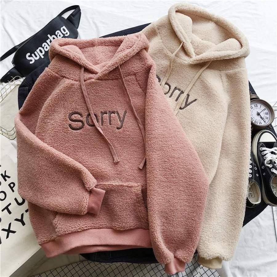 Sorry Embroidered Loose Hoodie