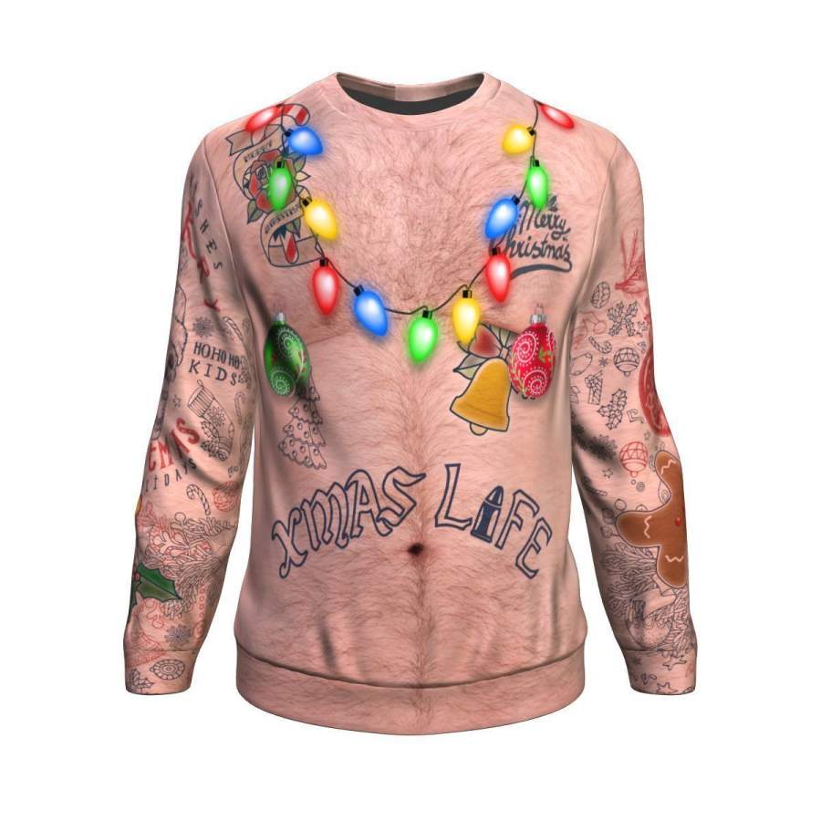 Sexy Xmas Life Tattoo Ugly Christmas Unisex Crewneck Sweatshirt