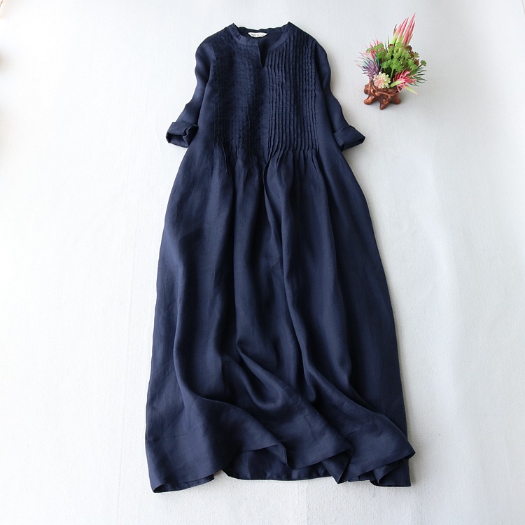 2022 New Summer Women Cotton Party Dress Fashion Female Thin Arm Elegant Organ Pleated Dresses Casual Loose Flowy Vestidos alx