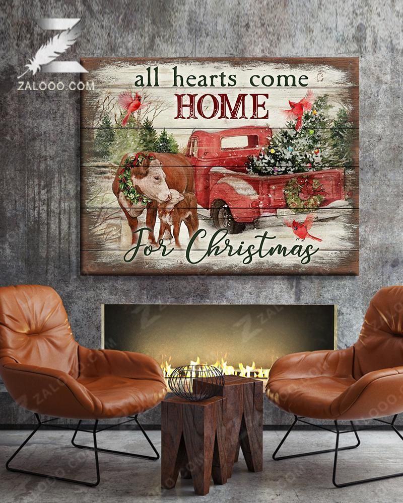 All Hearts Cows Wall Art Canvas – Christmas Wall Art Canvas Gift For Family, Wall Art Decor, Canvas Print, Home Decor