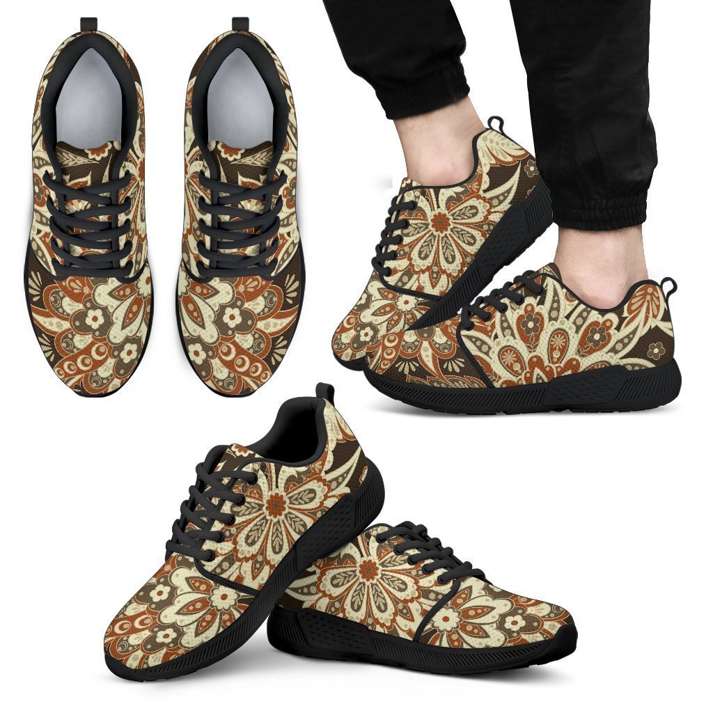 Vintage Brown Bohemian Floral Print Men’S Athletic Shoes