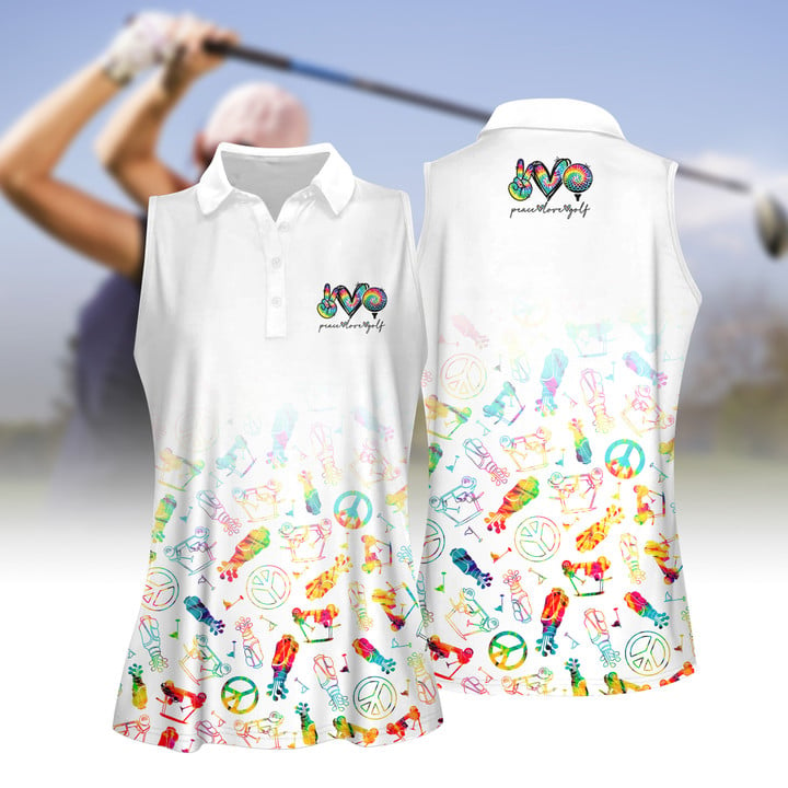 Peace Love Golf Tie Dye Women Short Sleeve Polo Shirt Sleeveless Polo Shirt