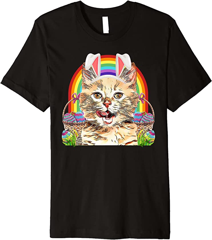 Cute Easter Cat Bunny Egg Hunt Rainbow Cat Lovers Premium T-Shirt