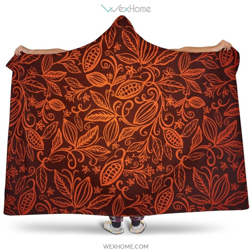 Cocoa Beans Tribal Polynesian Pattern Hooded Blanket