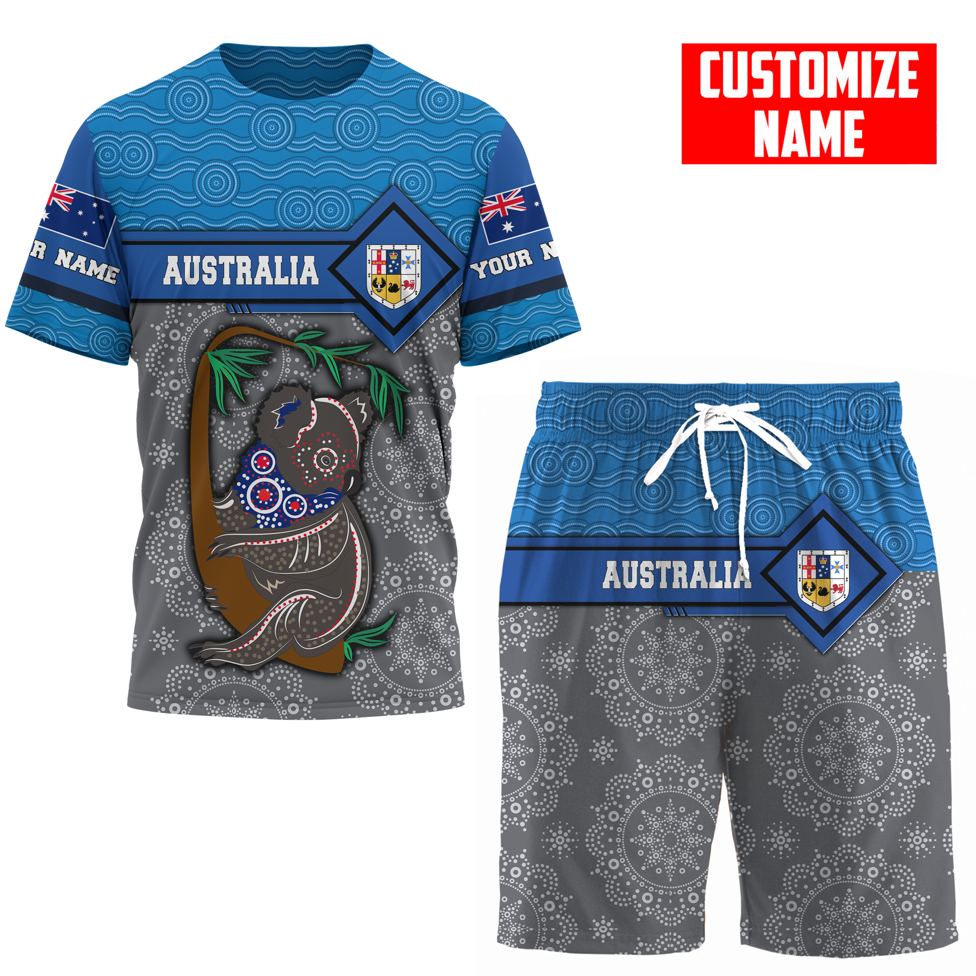 Tmarc Tee Personalized Australia Day Australian Animals Aboriginal Koala All Over Printed Combo T Shirt Board Short