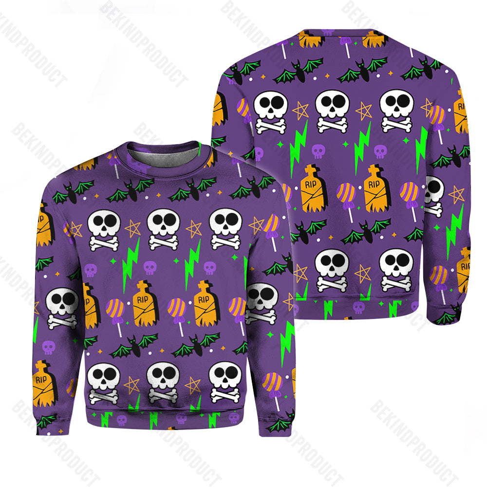 Happy Halloween Skull Bat Crewneck Sweatshirt All Over Print Sweatshirt For Women Sweatshirt For Men Swn1232