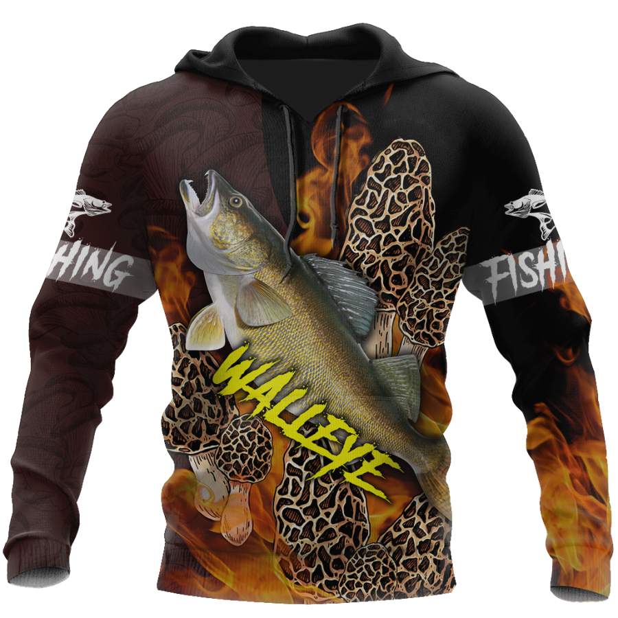 Walleye Fishing with morels mushrooms 3D all over printing shirts for men and women TR250201