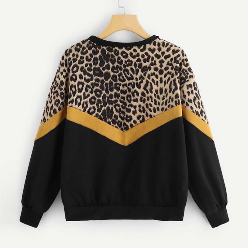 Casual Long Sleeve Leopard Print O-neck Tops Sweatshirt