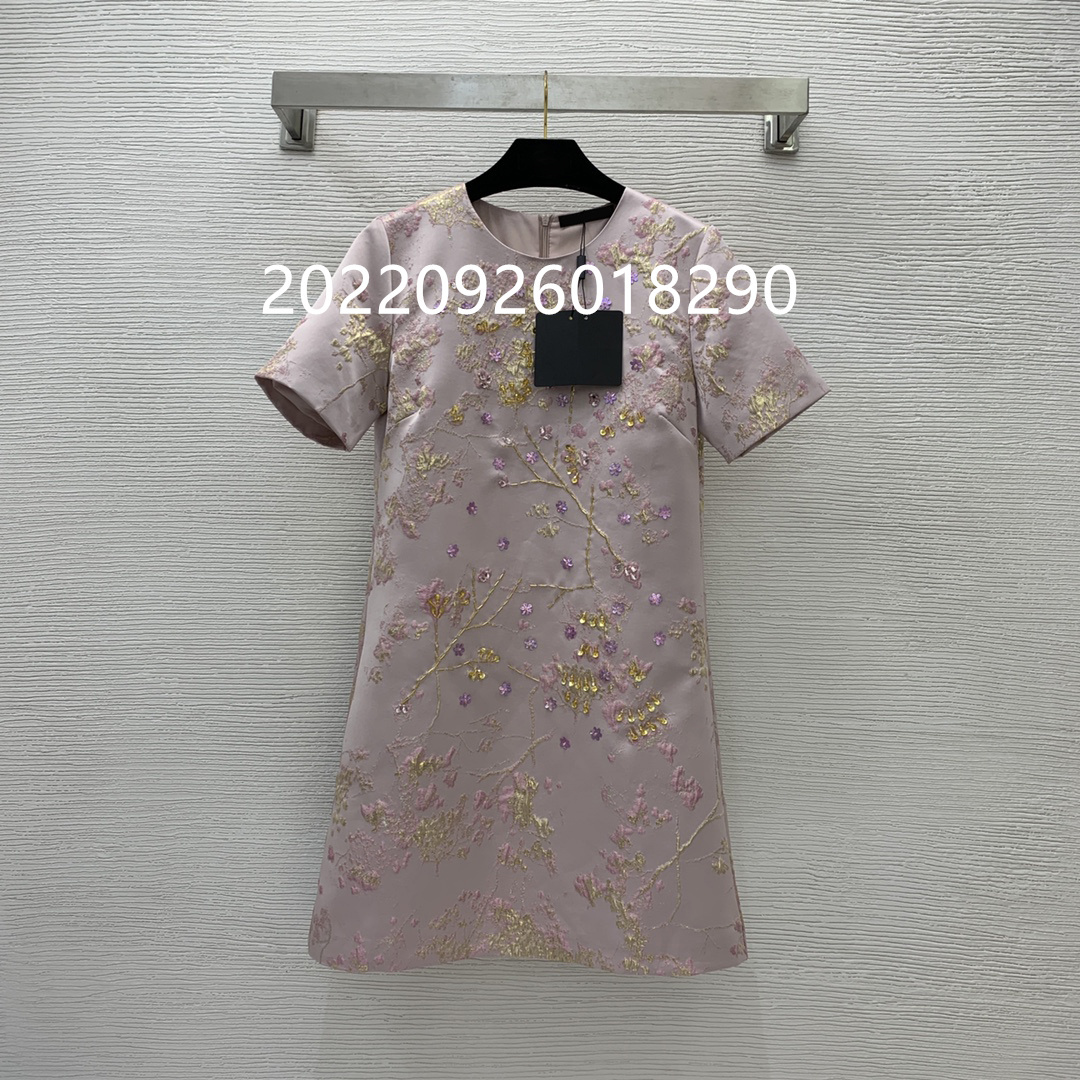 2022 New Flower Sequin Beaded A-Line Short Sleeve Dress Elegant Women Clothes Pink Dress Size SMLXL alx