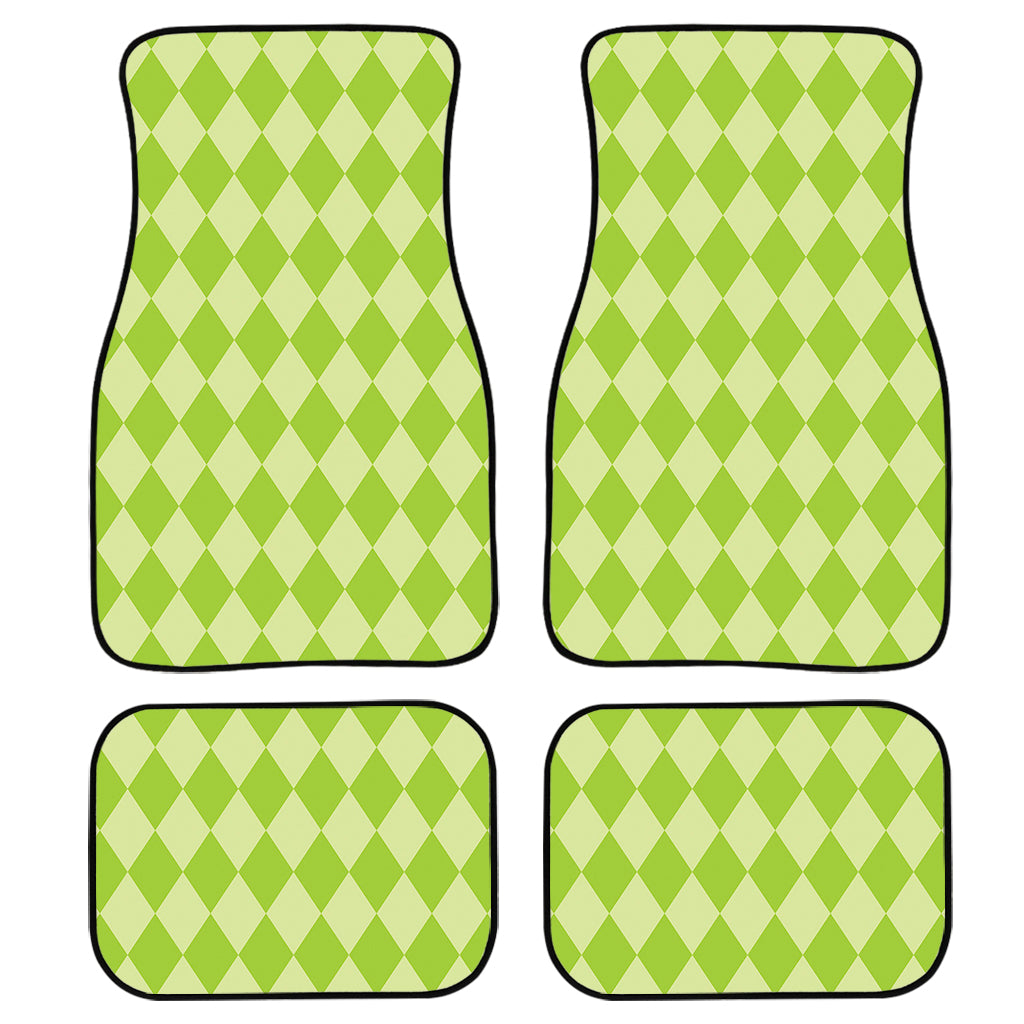 Green Harlequin Pattern Print Front And Back Car Floor Mats, Front Car Mat