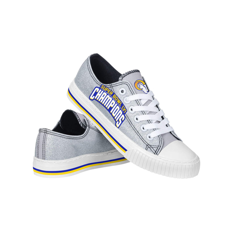 Los Angeles Rams NFL Super Bowl LVI Champions Womens Glitter Low Top Canvas Shoe