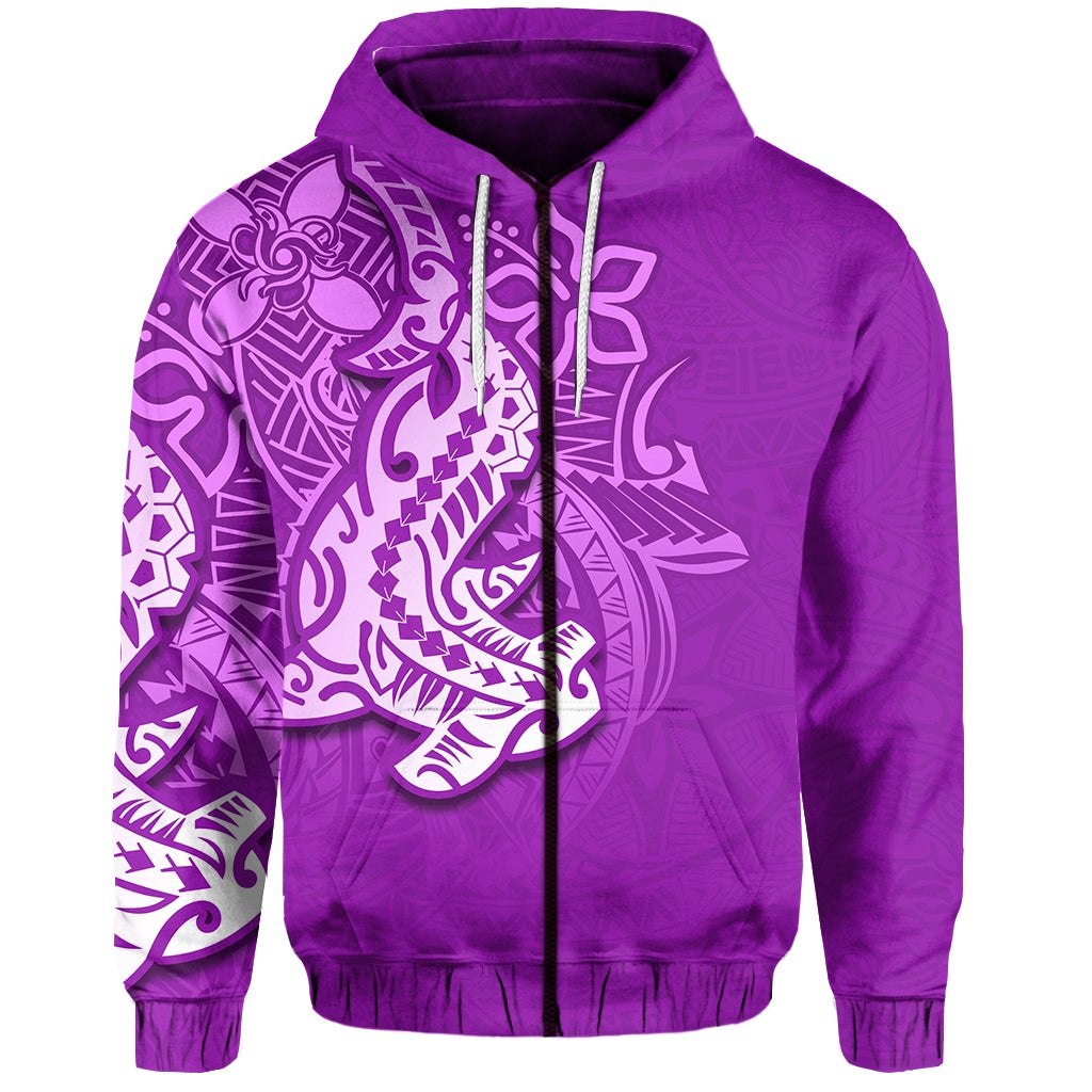 (Custom Personalised) Hammerhead Shark Zip Hoodie Polynesian Purple Style Lt6