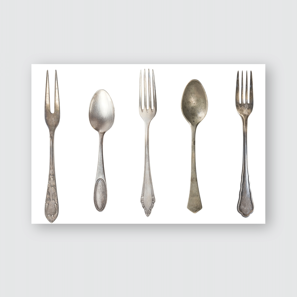 Vintage Tea Spoons Forks Isolated On Poster, Pillow Case, Tumbler, Sticker, Ornament