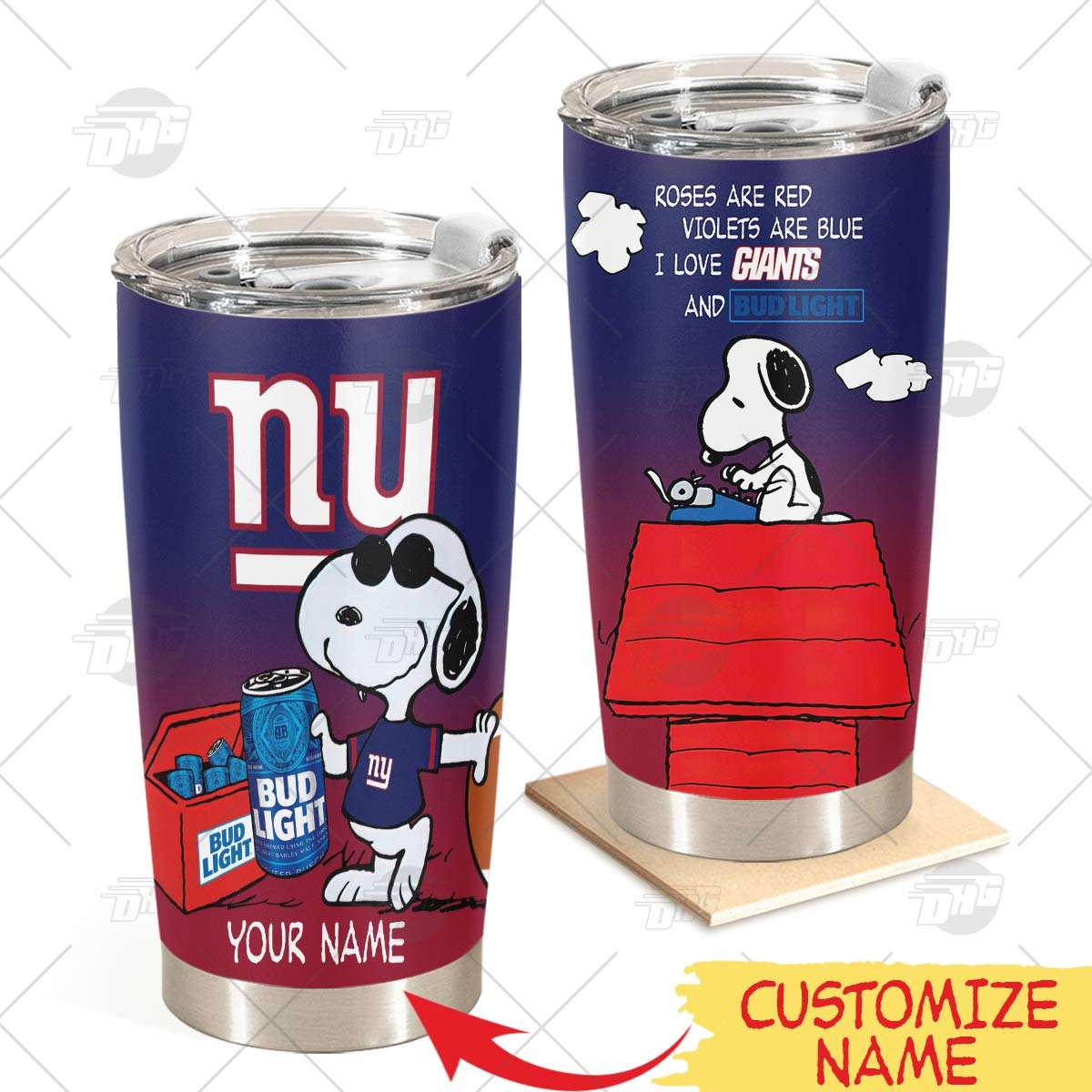 Personalized New York Giants Tumbler Snoopy Bud Light Beer Lover Stainless Steel Tumbler 20Oz 30Oz