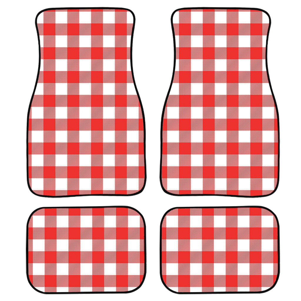 Red And White Buffalo Check Print Front And Back Car Floor Mats, Front Car Mat