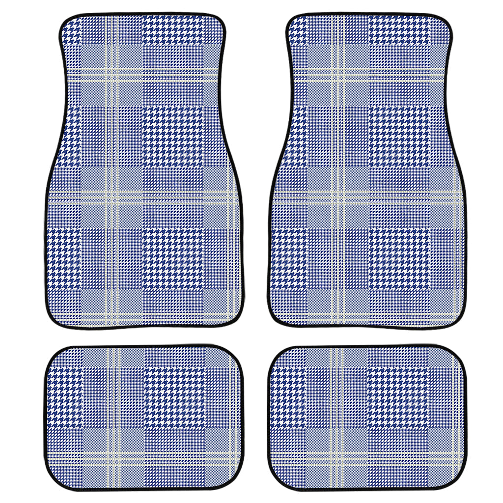 Blue And White Glen Plaid Print Front And Back Car Floor Mats, Front Car Mat