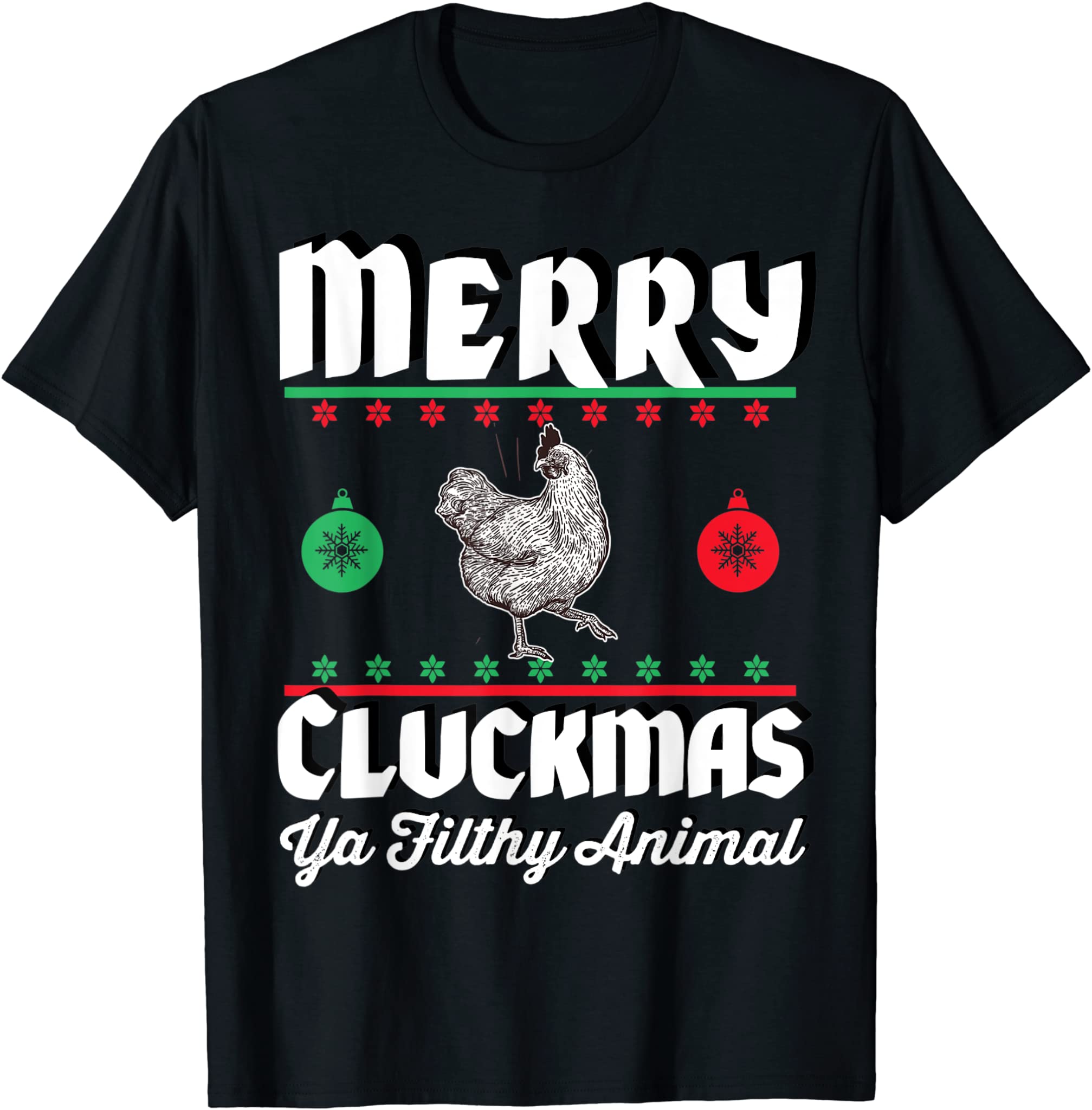 Merry Cluckmas Funny Chicken Christmas Retro Vintage T-Shirt