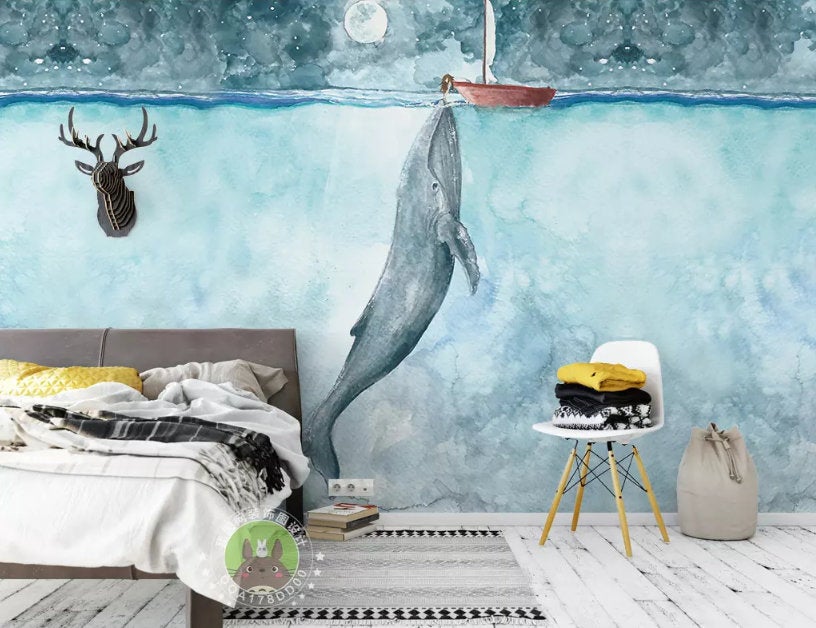 3D Kids, Lonely Whale Wallpaper-Nursery