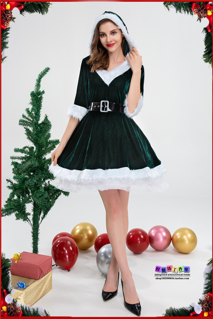 Rabbit Fur Dress Womens Christmas Costume V-Neck Contrast Color Dresses Mid-Sleeve Red Dress Women Xmas Dresses Mini Tutu Skirt alx