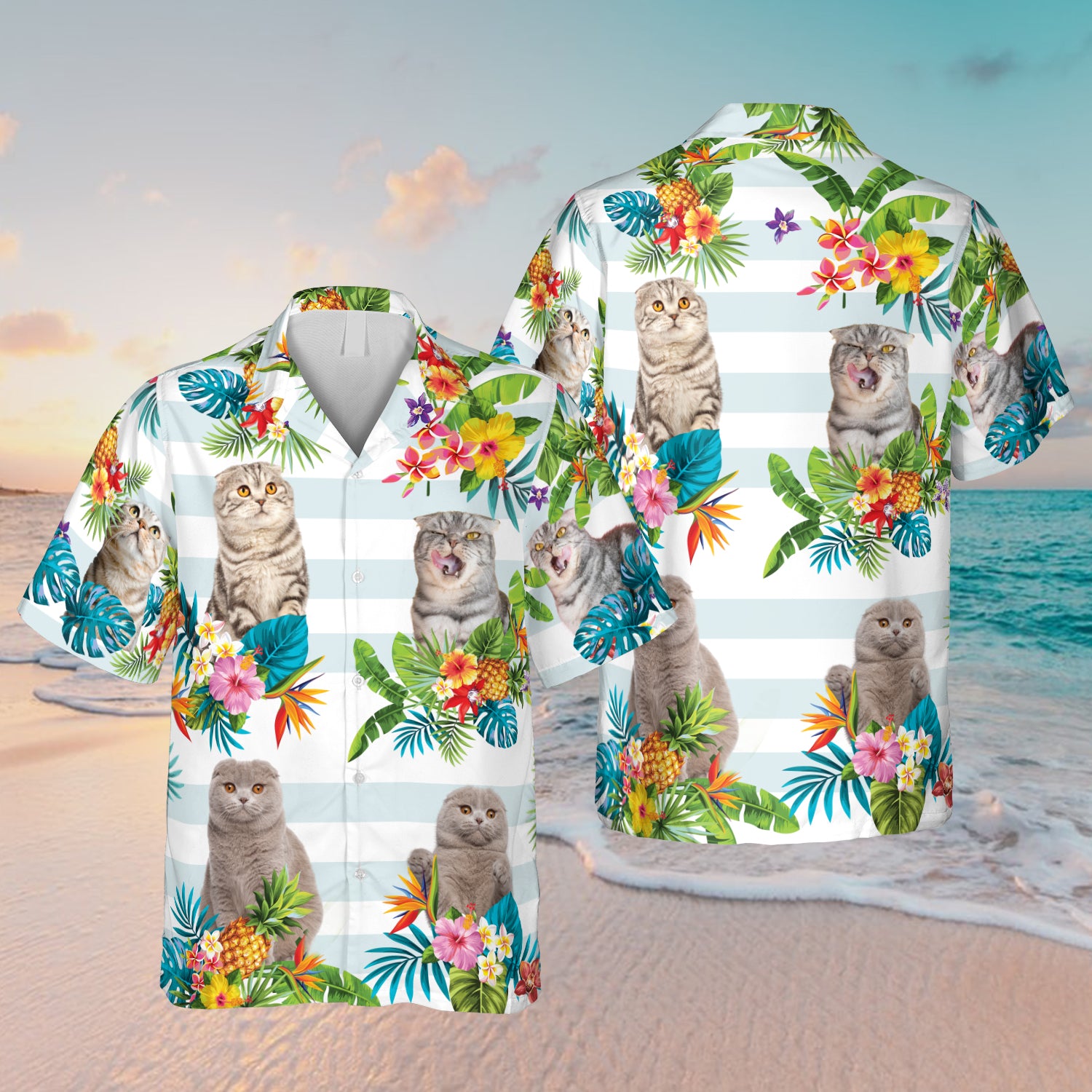 Scottish Fold Kitten Hawaiian Shirt, Father’S Day Gift