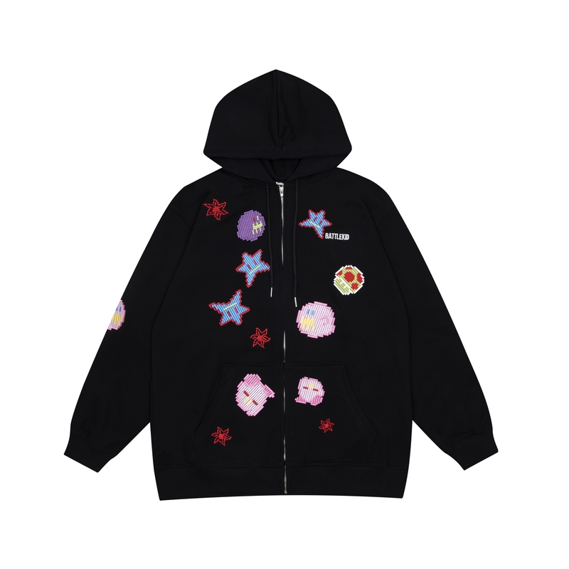 Women’s Sweatshirt Cute Embroidered Patterned Hip Hop Cardigan Harajuku Jacket Street Sweatshirt Hooded Street Wear Fall Casual alx