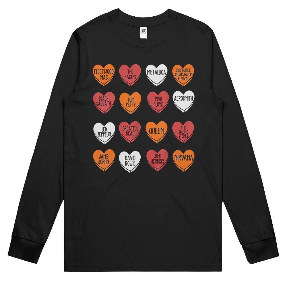 Rock Bands Hearts Candy Valentines Day Fan Music Lover Long Sleeve T Shirts