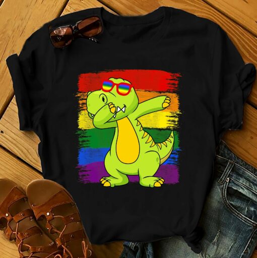 Lgbt Pride Dabbing Dinosaur 2D T-Shirt For Lgbt Community, Queer Lgbt, Gift For Lgbt Proud Month