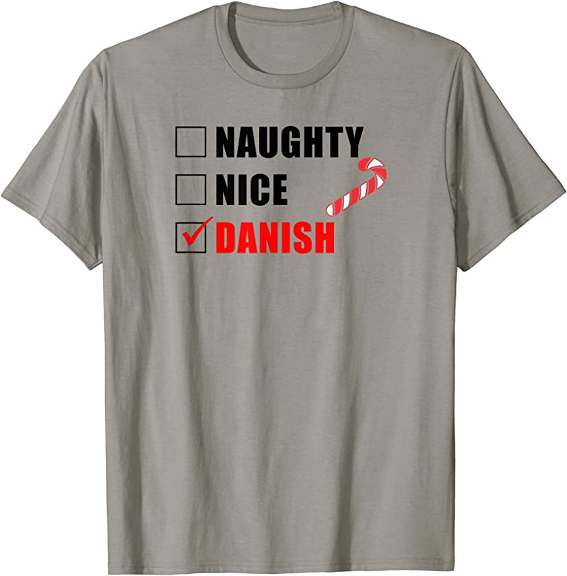 Naughty Nice Danish Candy Cane Christmas Santa List T-Shirt