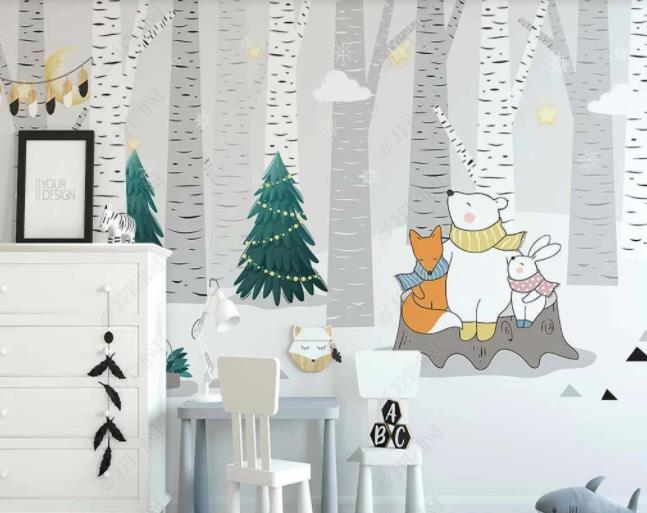 3D Northern Europe Hand-Painted Forest Animal Wall Mural Wallpaper Sww2122