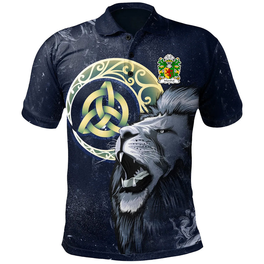 1Sttheworld Wales Polo Shirt – Marshal Earls Of Pembrokeshire Welsh Family Crest Polo Shirt – Lion & Celtic Moon – Golf Shirt A7