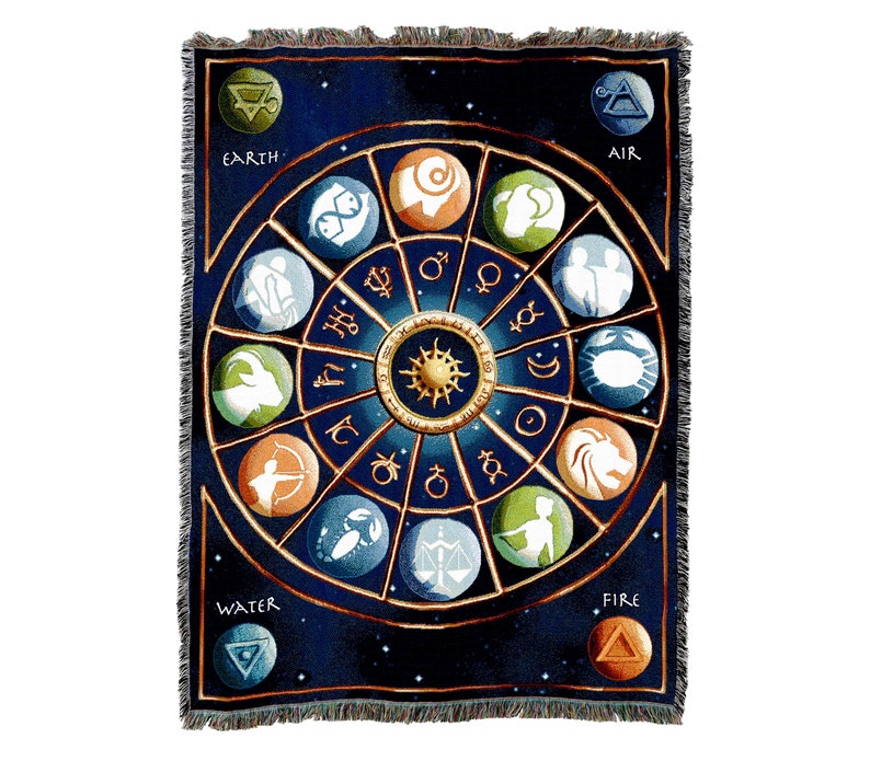 Zodiac Signs Galaxy Vintage Retro Style Couch Sofa Blanket,  Woven Throw Blanket Home Decor