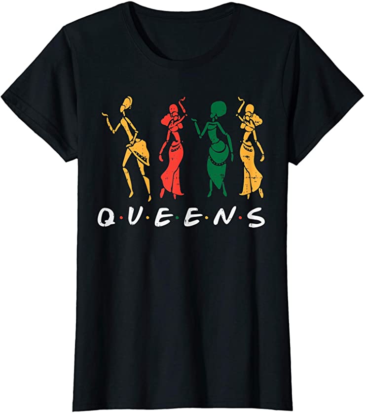 Womens Black Queens African American Women Kente Melanin Girls Gift T-Shirt