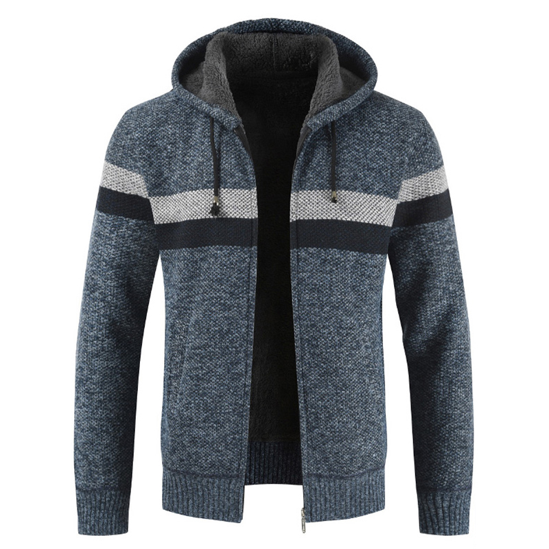 Sweater Coat Men 2022 Winter Thick Warm Hooded Cardigan Jumpers Men Striped Wool Liner Zipper Fleece Coats Men alx