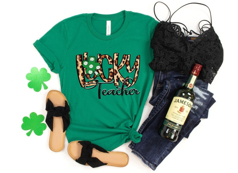 St. Patrick’S Day Lucky Teacher Shirt, St Patricks Day Shirt, Irish Gifts, Clover Shirt, Shamrock Shirt, Leopard Shamrock