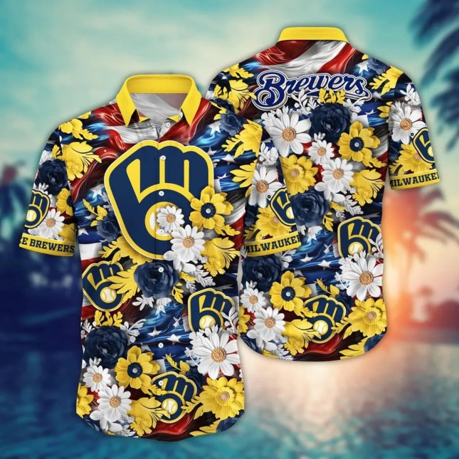 Milwaukee Brewers Hawaiian Shirt Firework Garden Design