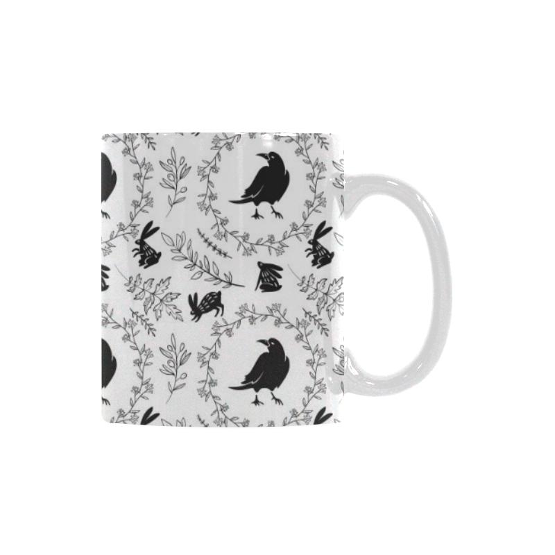 Crows floral wreath rabbit pattern Classical White Mug (Fulfilled In US)