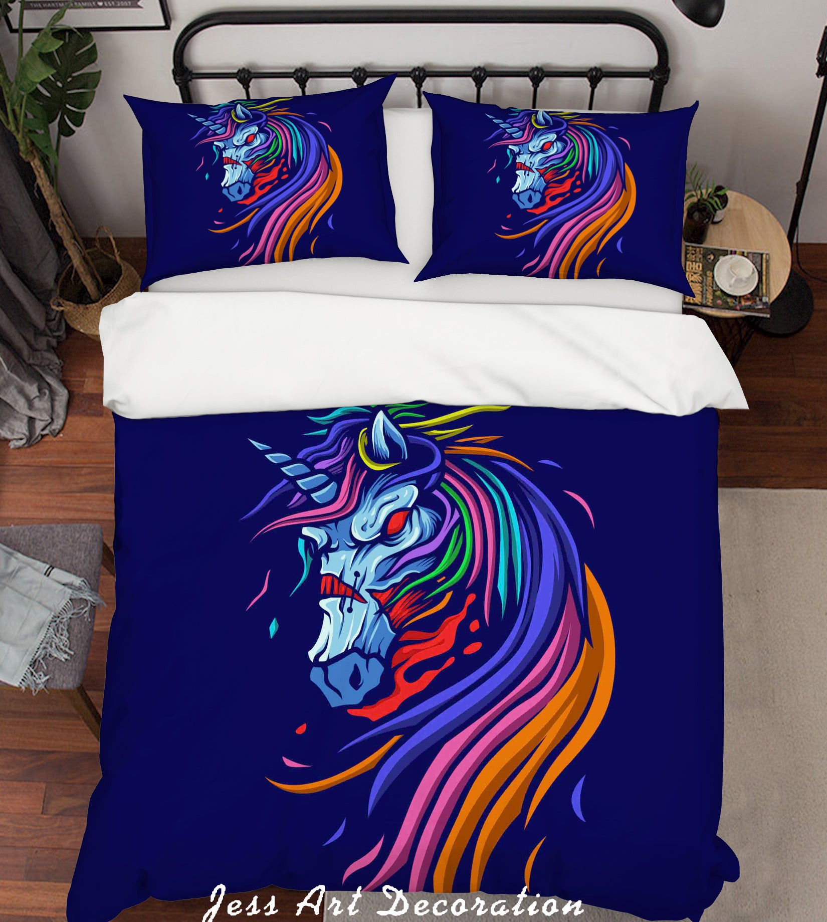 3D Blue Unicorn Quilt Cover Set Bedding Set Pillowcases Sf17