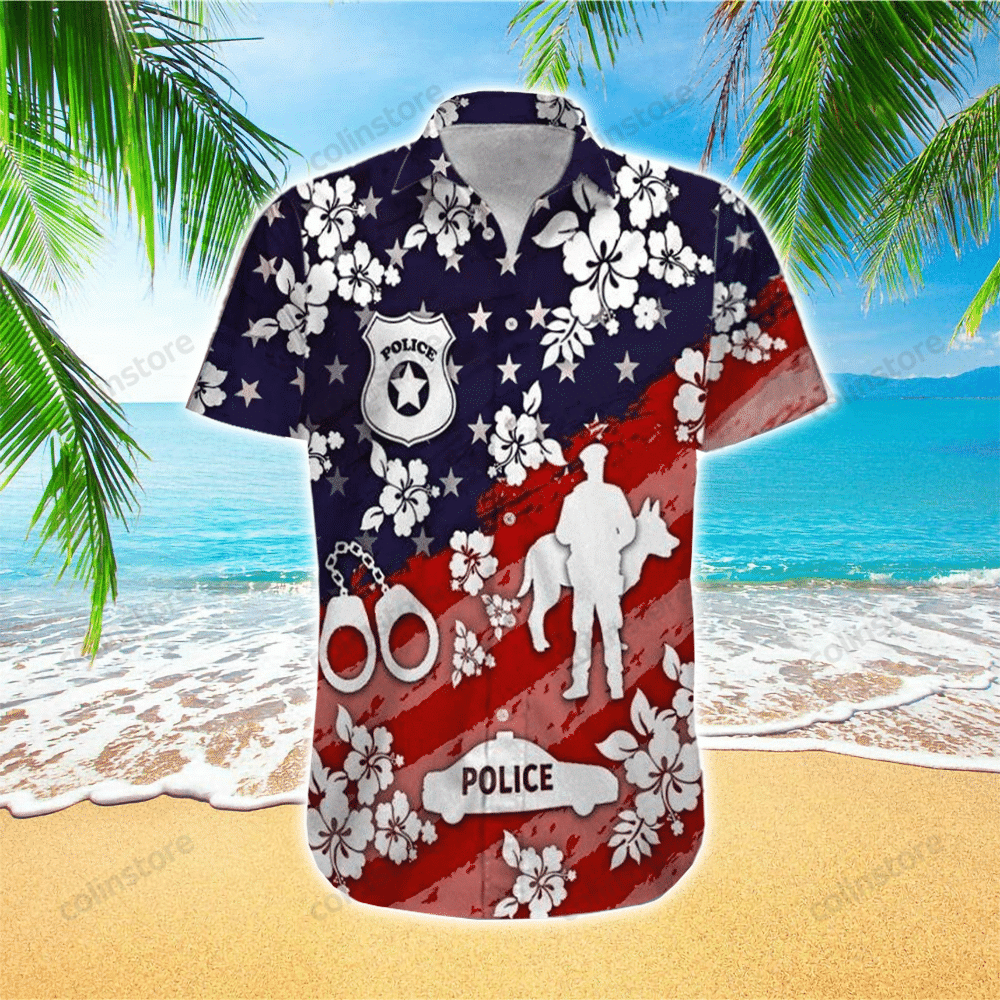 Navy And Red Police Hawaii Shirt Aloha Ha67067