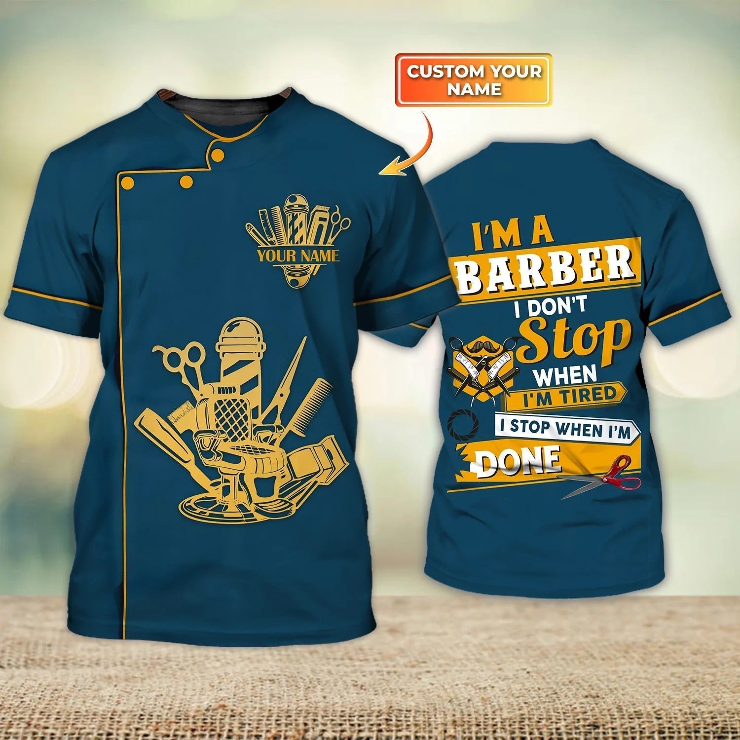 Personalized 3D Navy T Shirt For A Barber, I’M A Barber I Don’T Stop When I’M Tired Barber Stylist Gifts