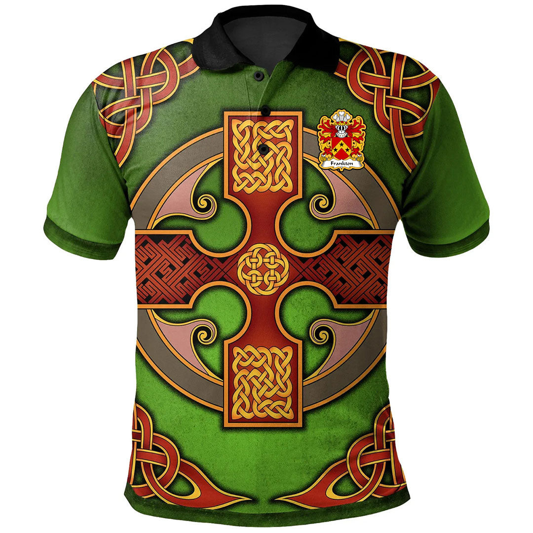 1Sttheworld Wales Polo Shirt – Frankton Daughter M. Madog Kynaston Welsh Family Crest Polo Shirt – Vintage Celtic Cross Green – Golf Shirt A7