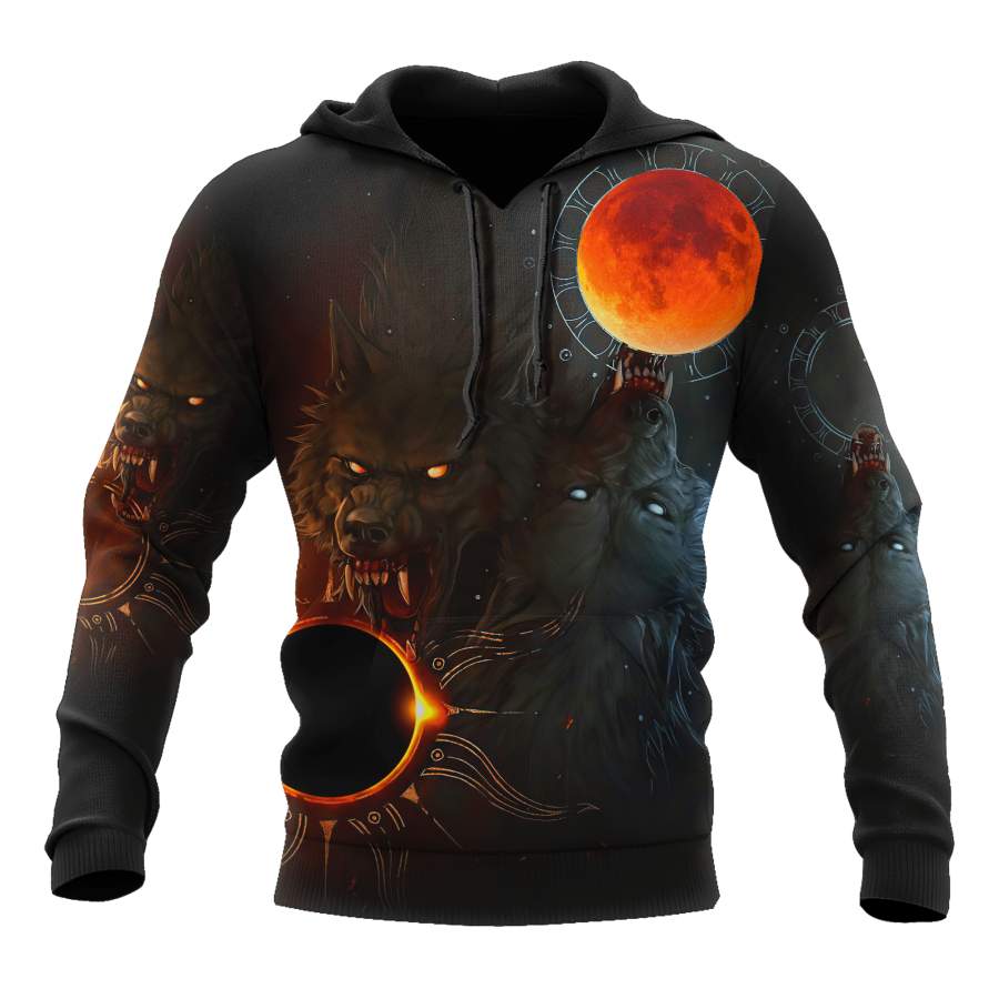 All Over Printed Wolf And Sun Hoodie AM092046-MEI